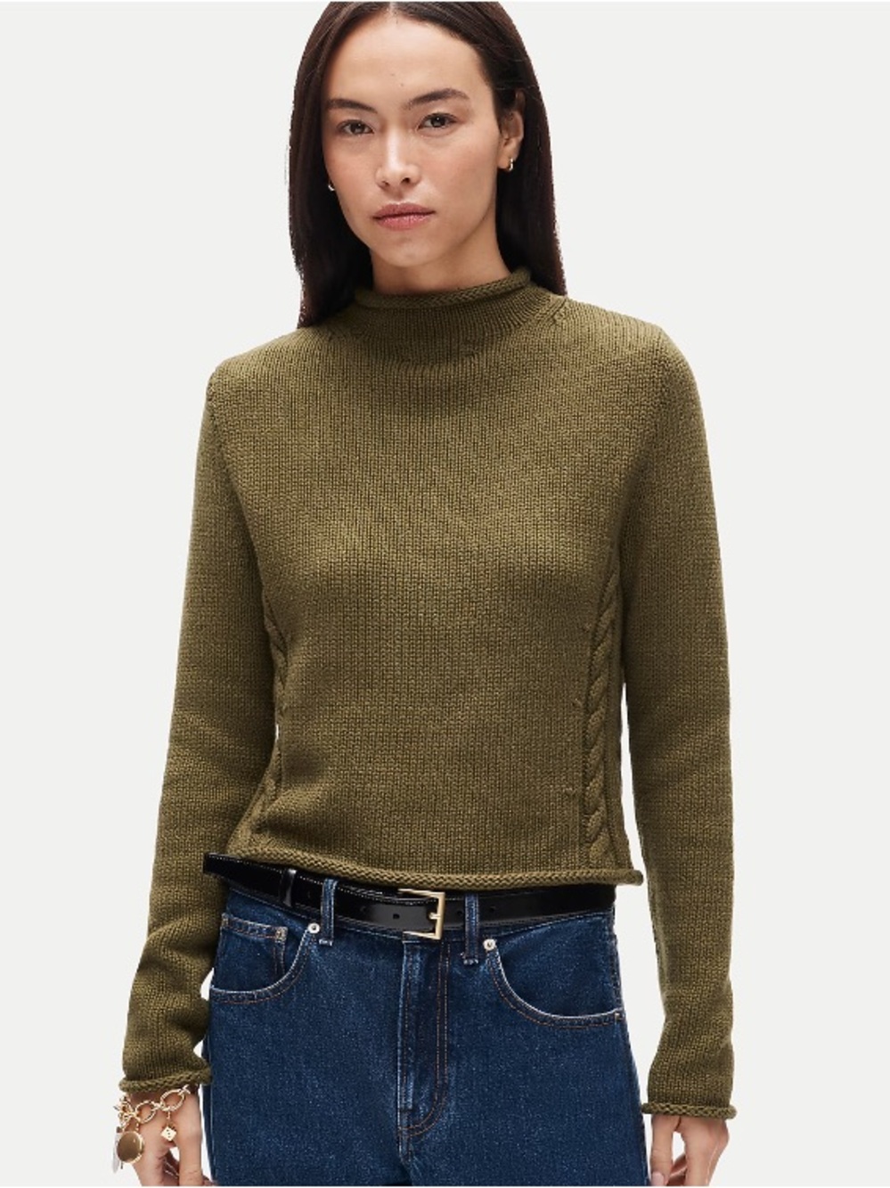 J crew olive Rollneck™ reversible cardigan